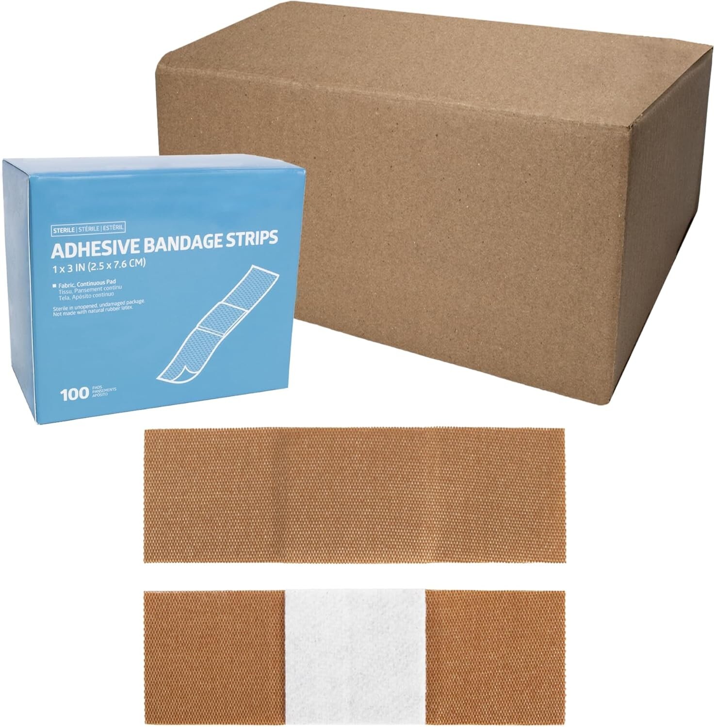 Flexible Fabric Adhesive Bandage Strips, 1” x 3”, 1200 Count