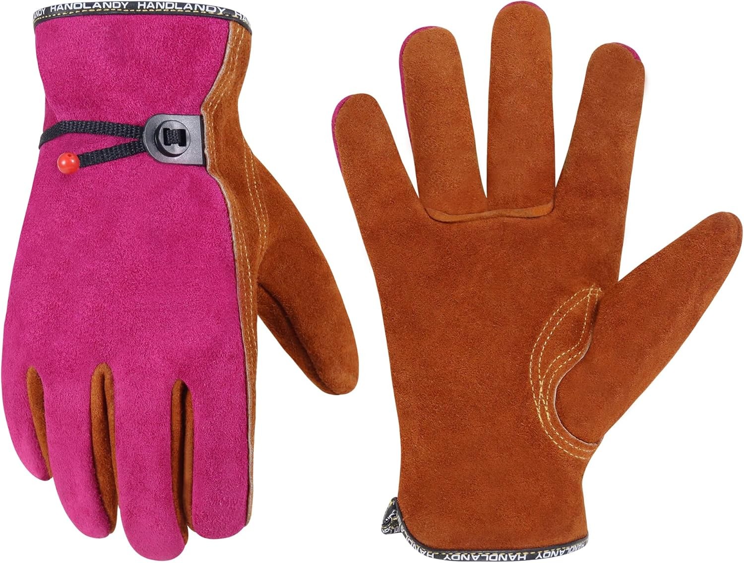 HANDLANDY Leather Work Gloves for Men and Women, Utility Tough Cowhide Glove