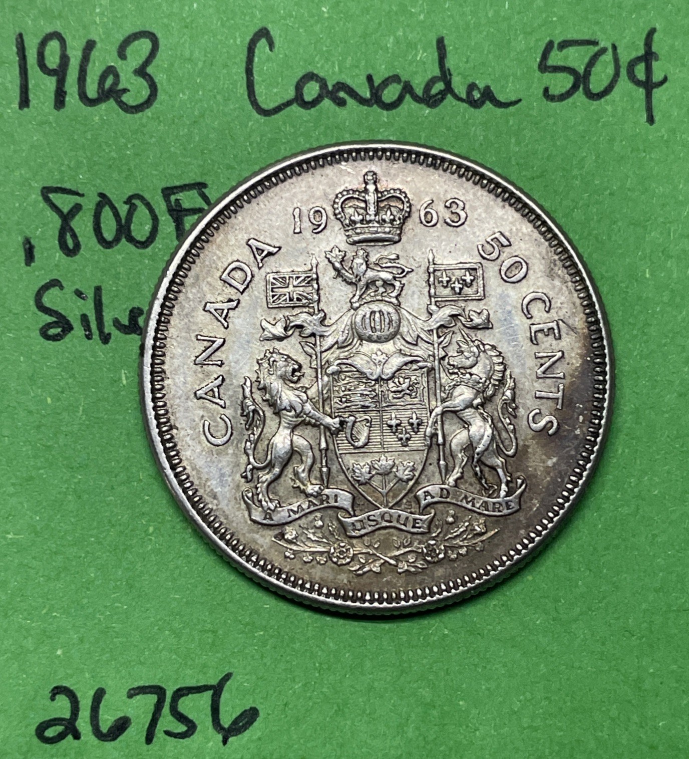 1963 Canada 🇨🇦 50 Cents Canadian Silver Half Dollar  George VI