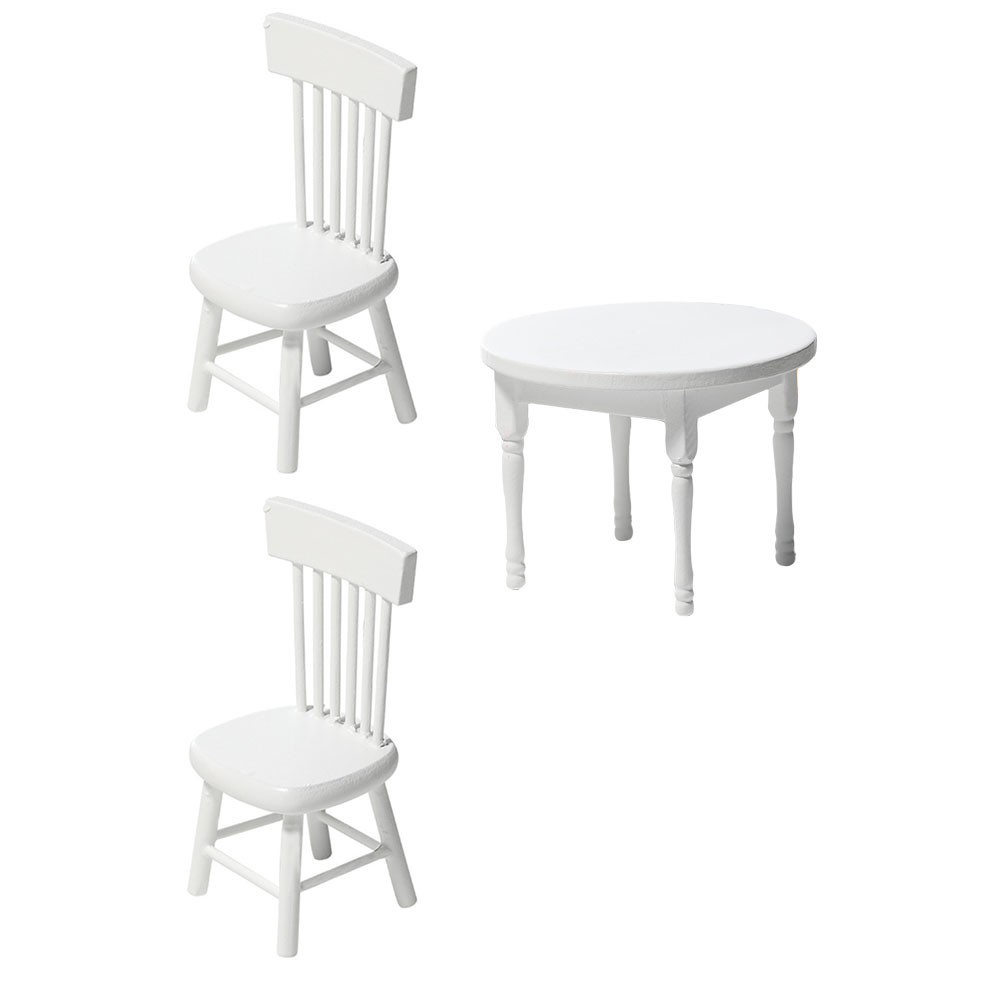 1Set White Wooden Mini House Furniture Mini Table Chair Set Decorative Model