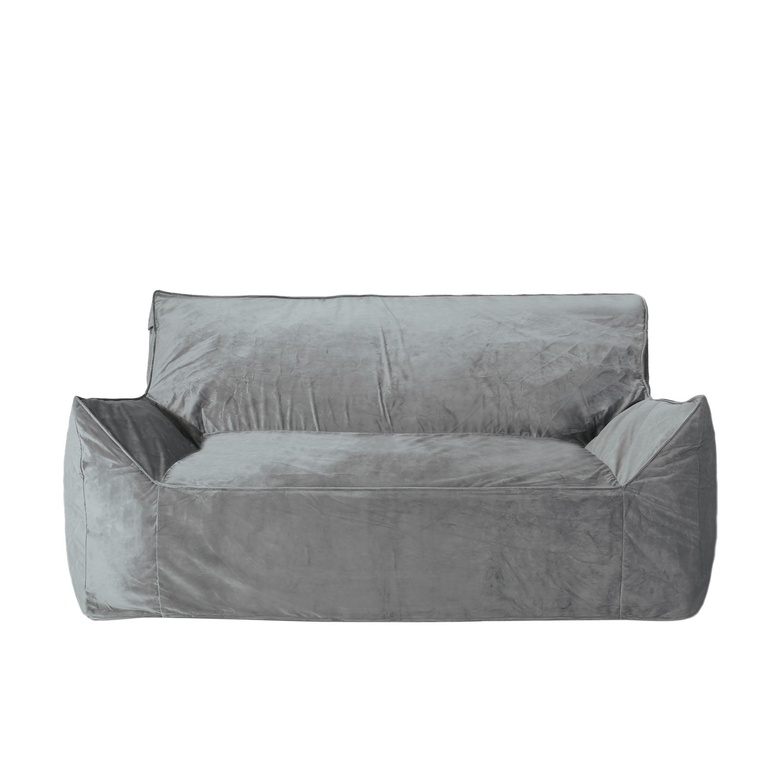 Fila Velveteen 2 Seater Oversized Bean Bag Chair with Armrests, Gray|Gray