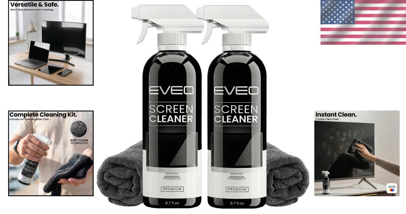 Streak-Free Screen Cleaner Spray Kit with Microfiber Cloth – 2 Pack Essentials
