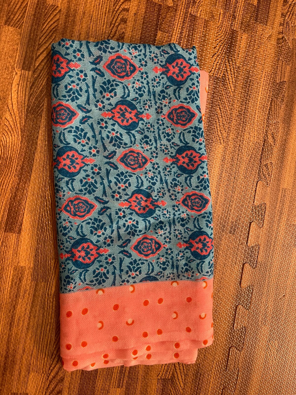 Shingora Wrap Scarf Turquoise-Pink Patterned / Polka Dot Size 80”x29”
