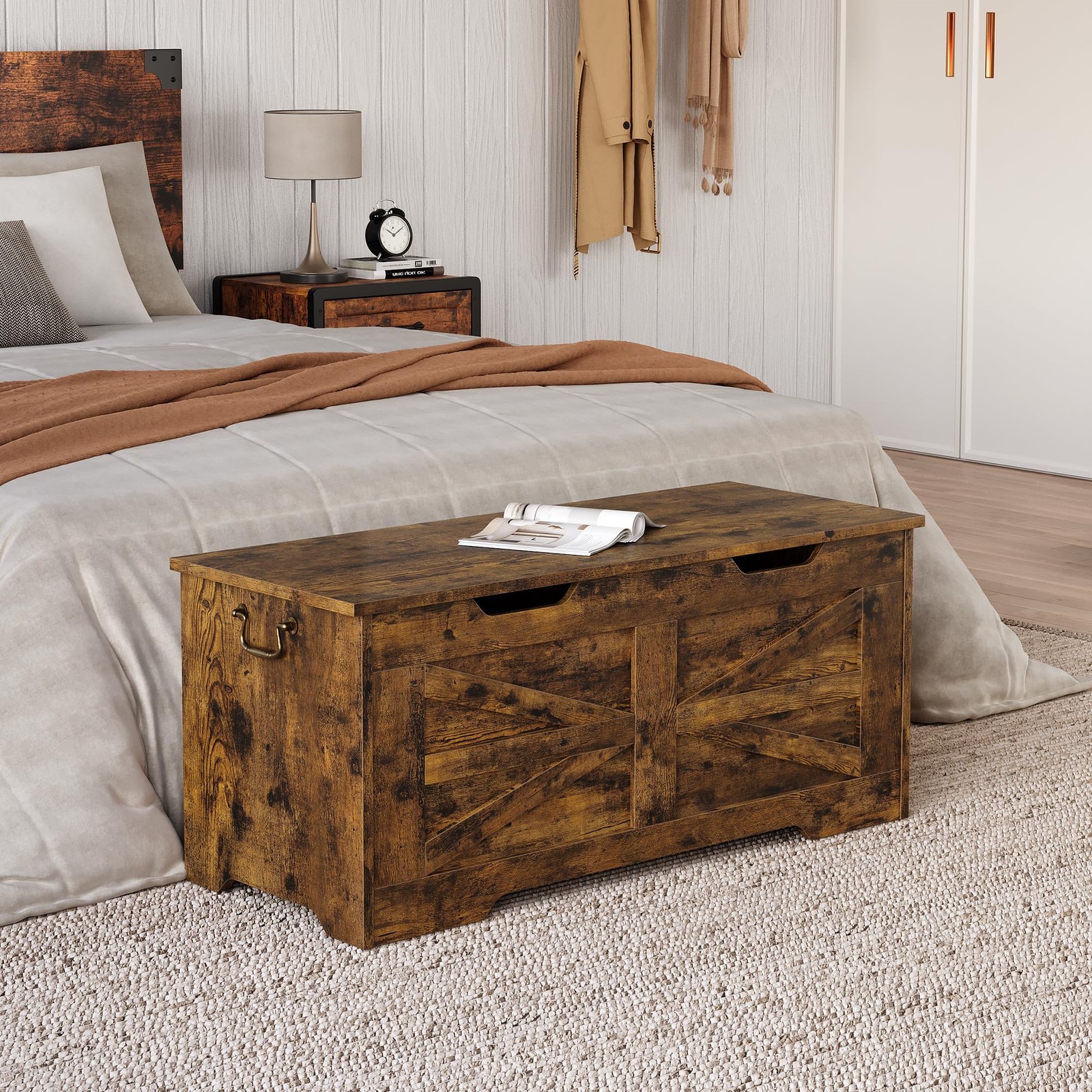 Wood Storage Chest Bench w/ Safety Hinge, Chest Storage Trunk Toy Organizer Box