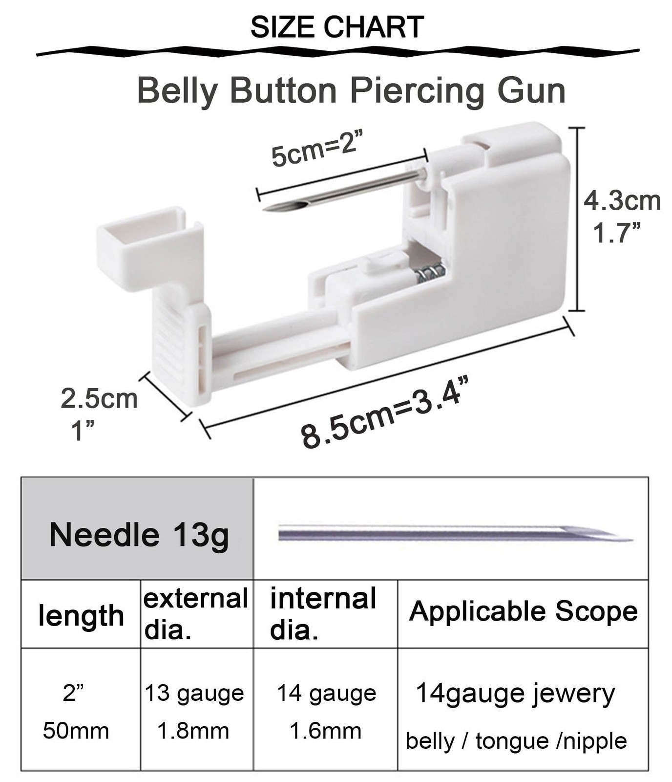 QWALIT Belly Button Piercing Kit Gun B4-Claw CZ- blue