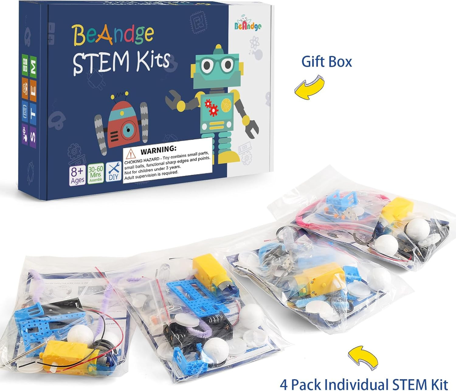 4 Set Bulk Robot Kits for Kids 8-12, STEM Crafts Robotics Science Projects STEM