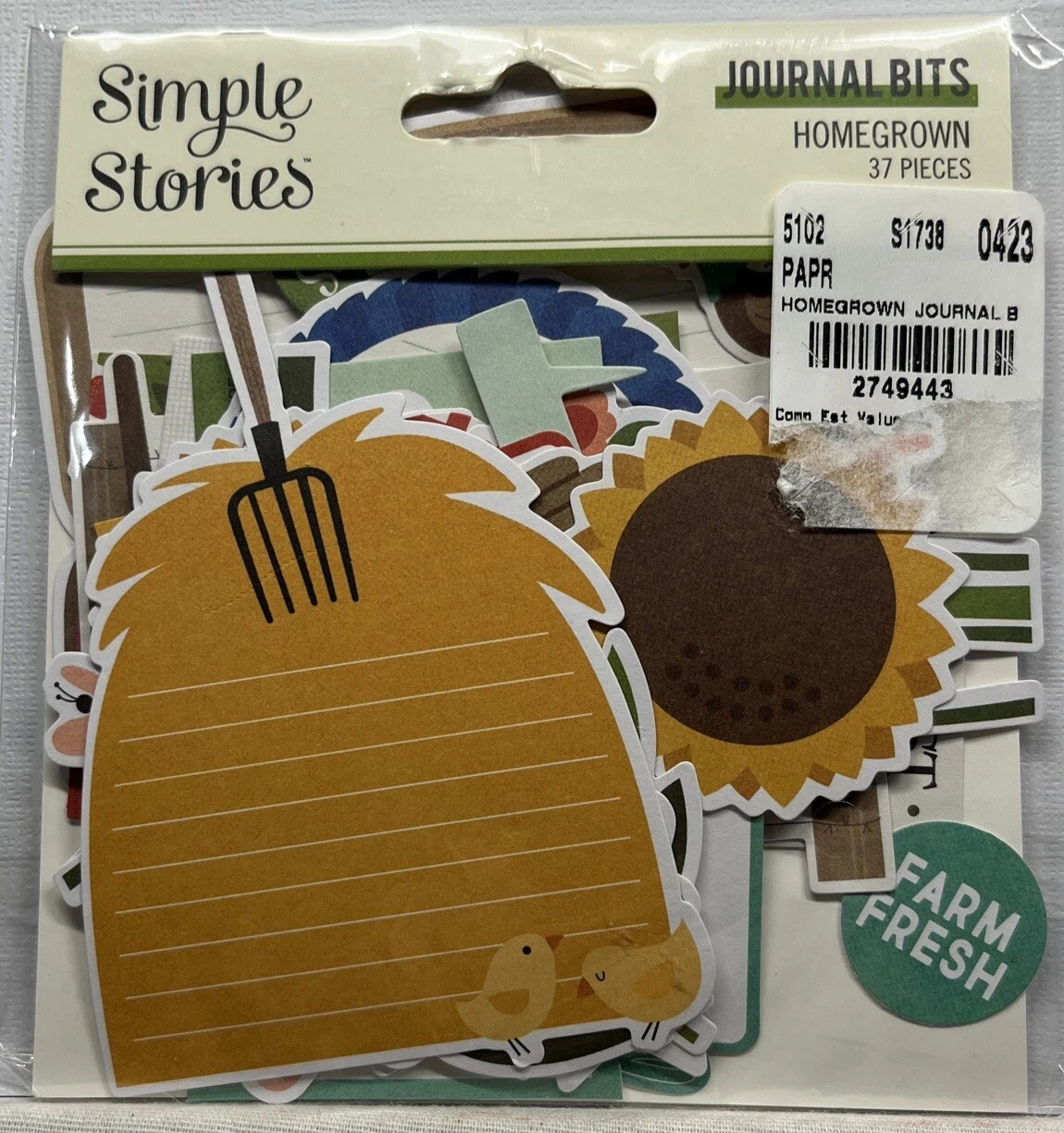 Simple Stories Homegrown Collection Journal Bits Hay Bale Egg Carton 37 PC New