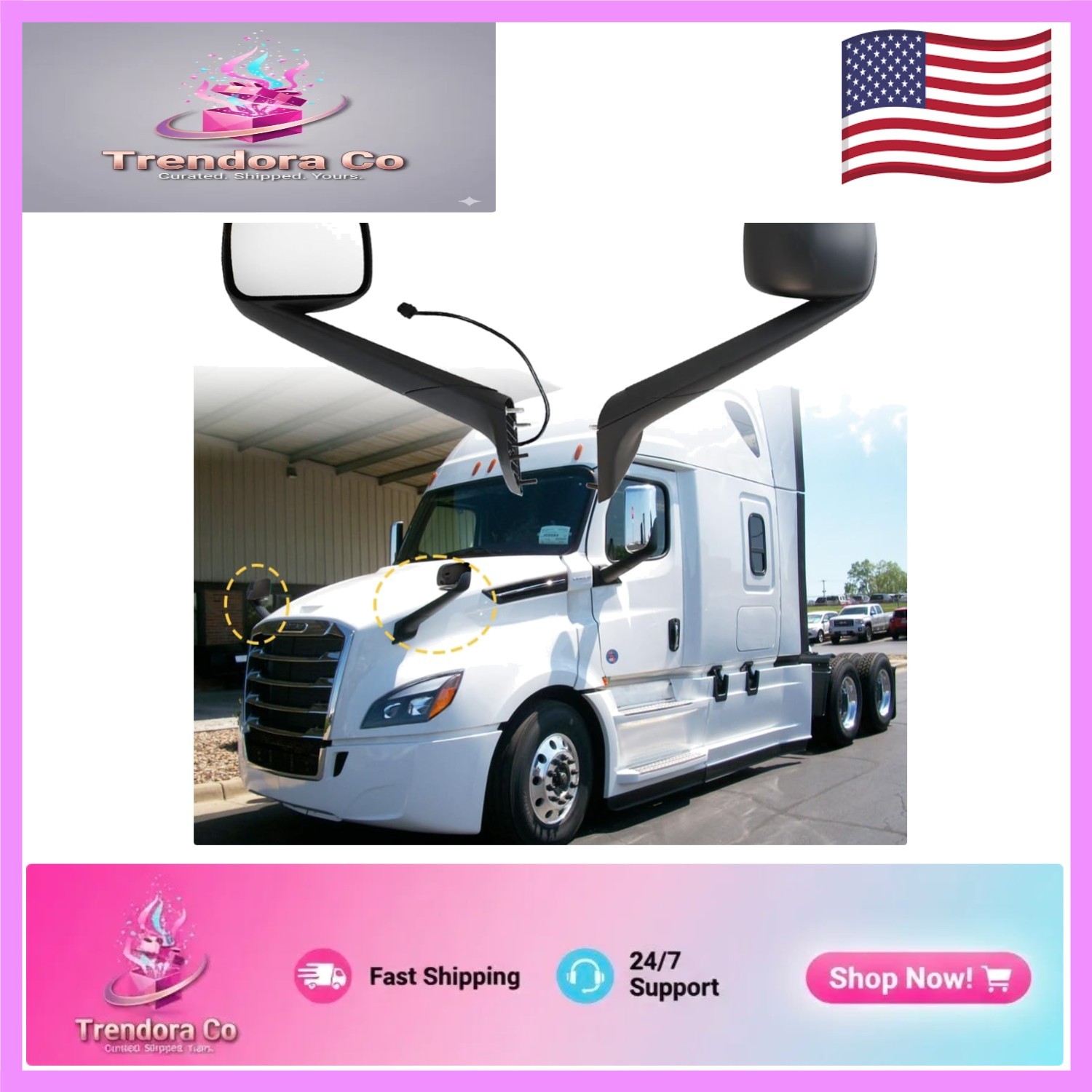 Heated Right Door Mirror for Freightliner Cascadia 2018+ - Black Power Assembly