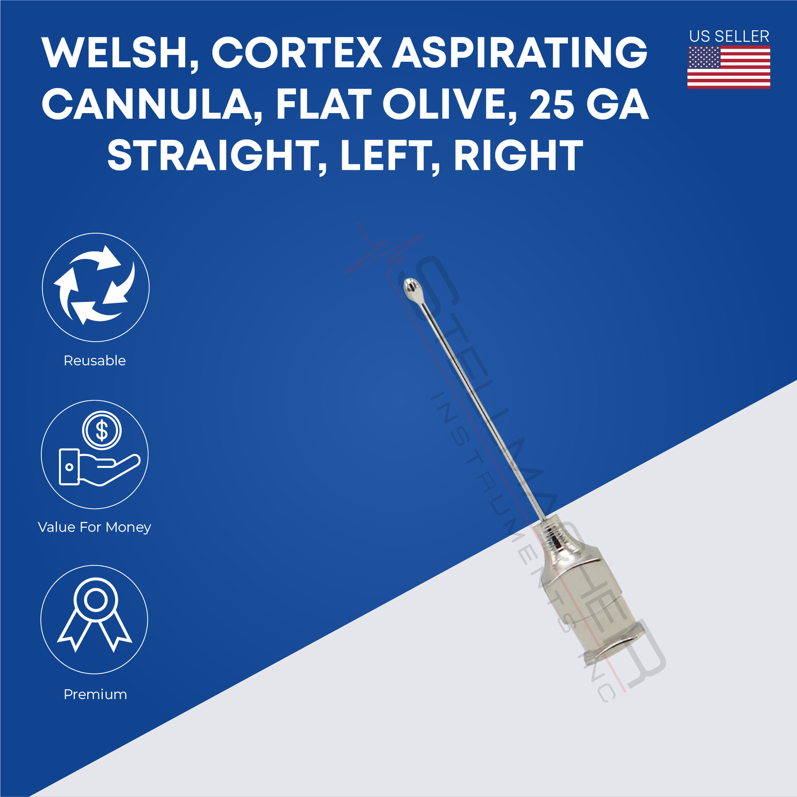 Welsh Cortex Aspirating Cannula 25G Flat Olive Straight Left Right Ophthalmic