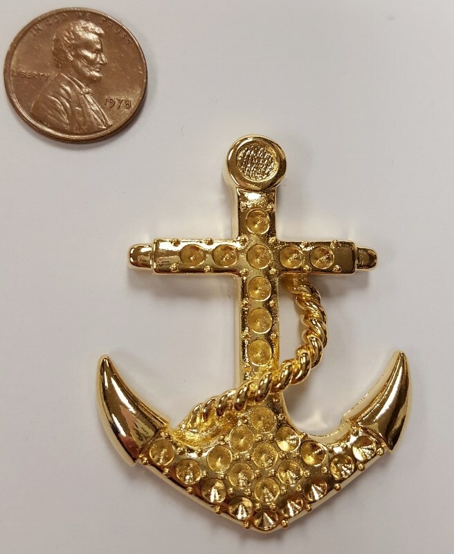 1 GOLD NAUTICAL ANCHOR 50x40mm. UNSET RHINESTONE SETTING CABOCHON FINDING R807