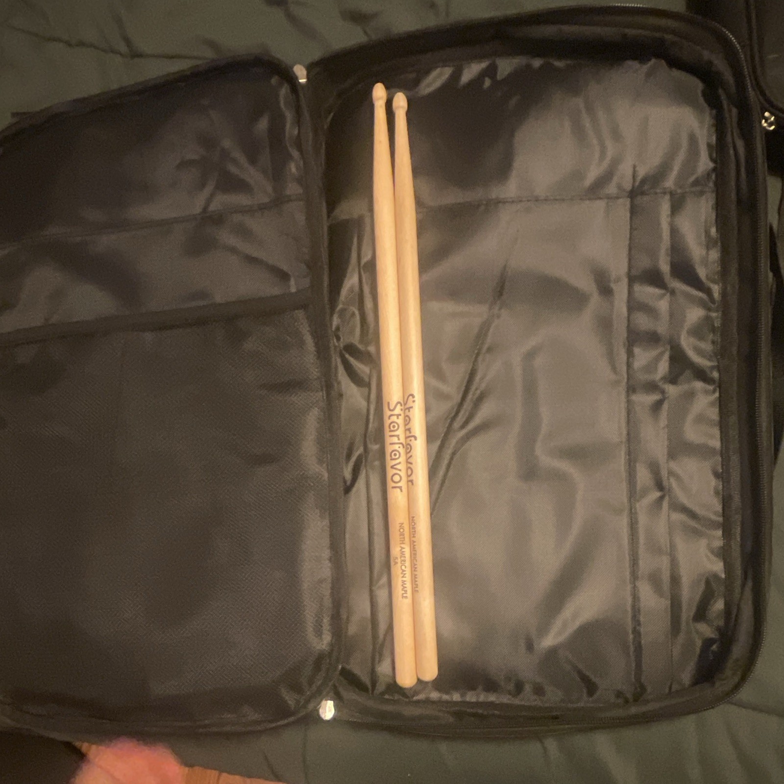 Black Fabric Drumstick Bag Single Capacity Fully Lined Carry Strap & Handle