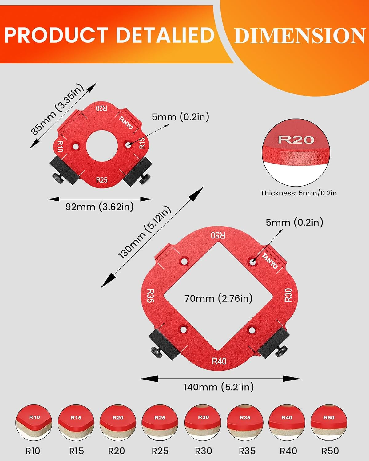 2pcs Router Corner Radius Template, R10-50 Precise Rounded Corners | 8-radius, a