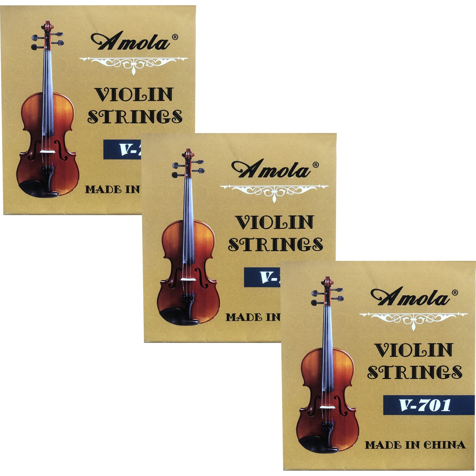 3 Packs Full Set Stainless Steel 4/4 Size Violin Strings A D G