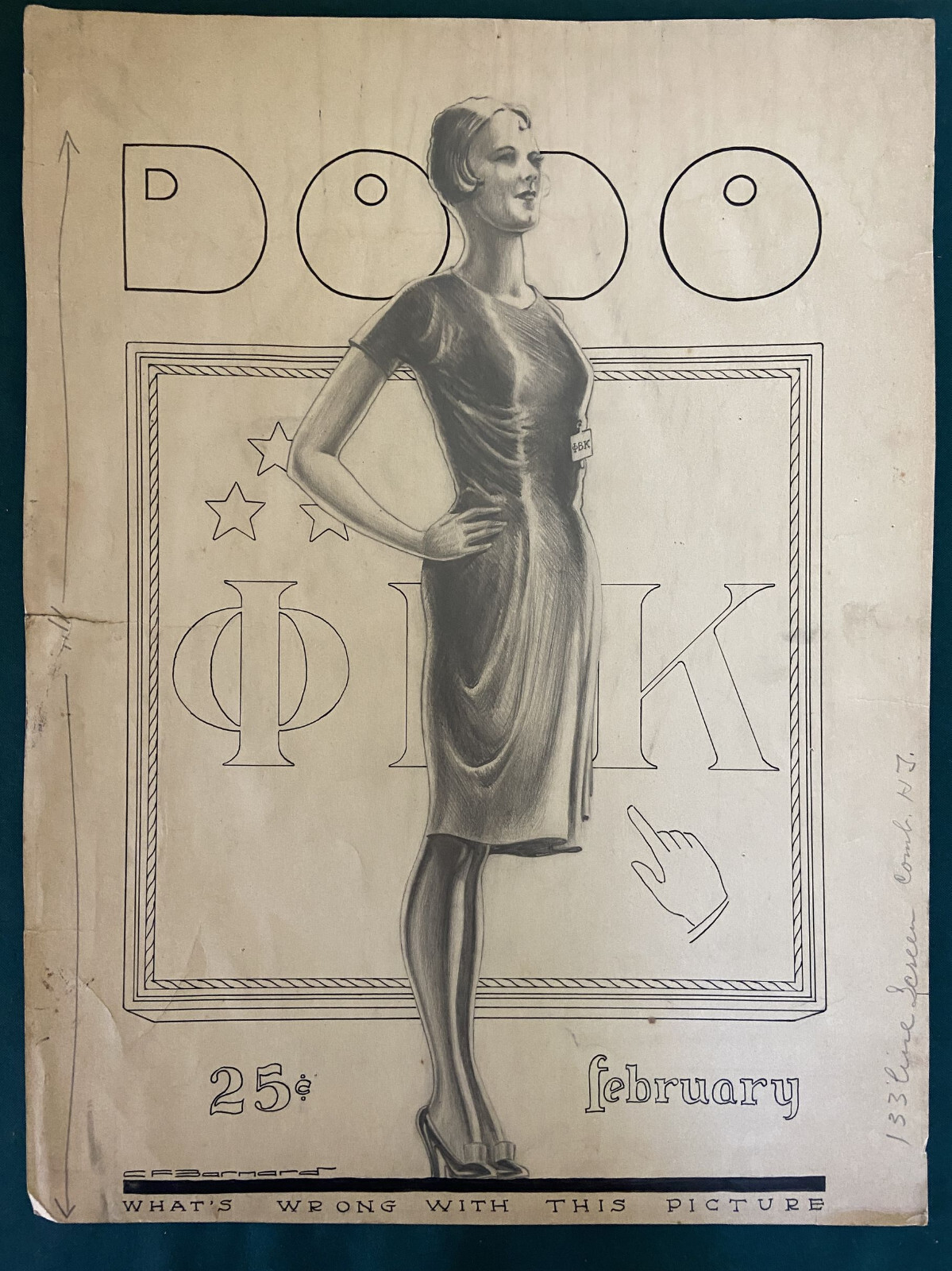 Original Art Dodo Magazine Sorority Woman by C F Barnard Phi Beta Kappa 13x17"