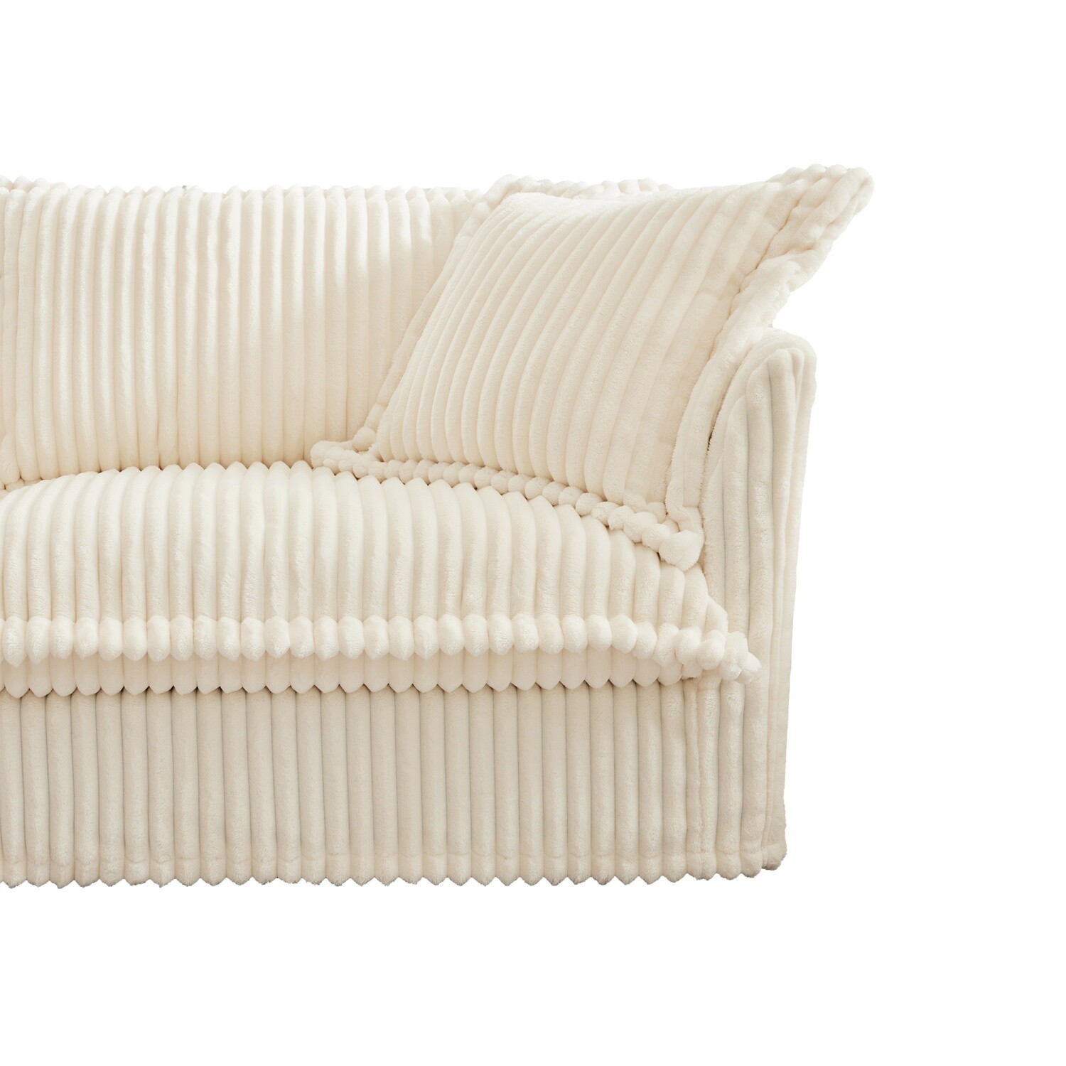 Single Sofa Corduroy Upholstered Armchair Living Room Furniture w/ Pillows Cream