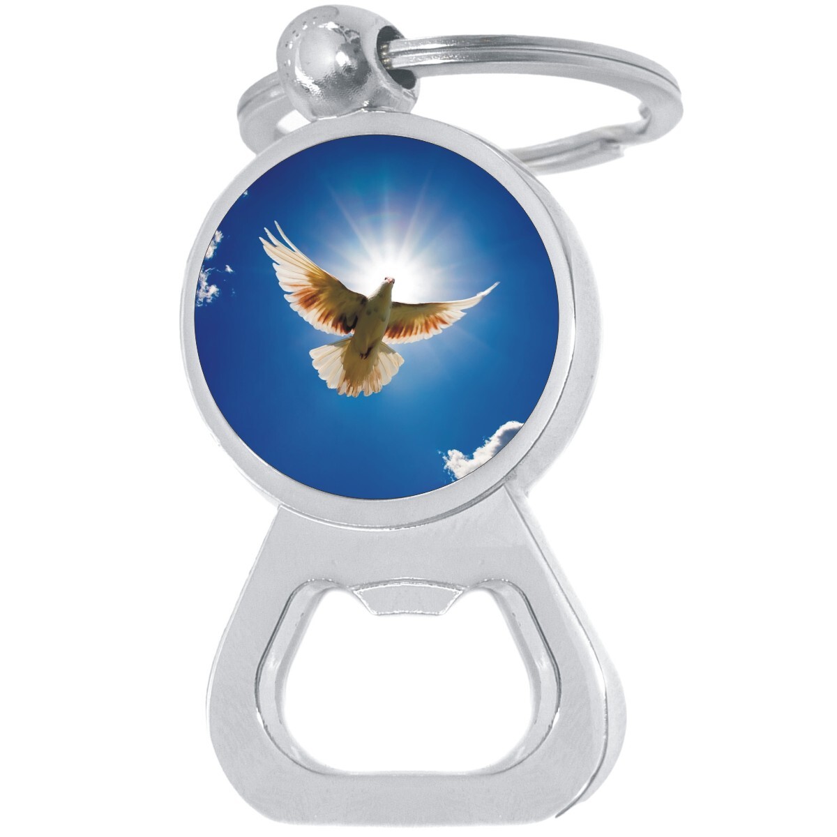 Dove Bottle Opener Keychain - Metal Beer Bar Tool Key Ring
