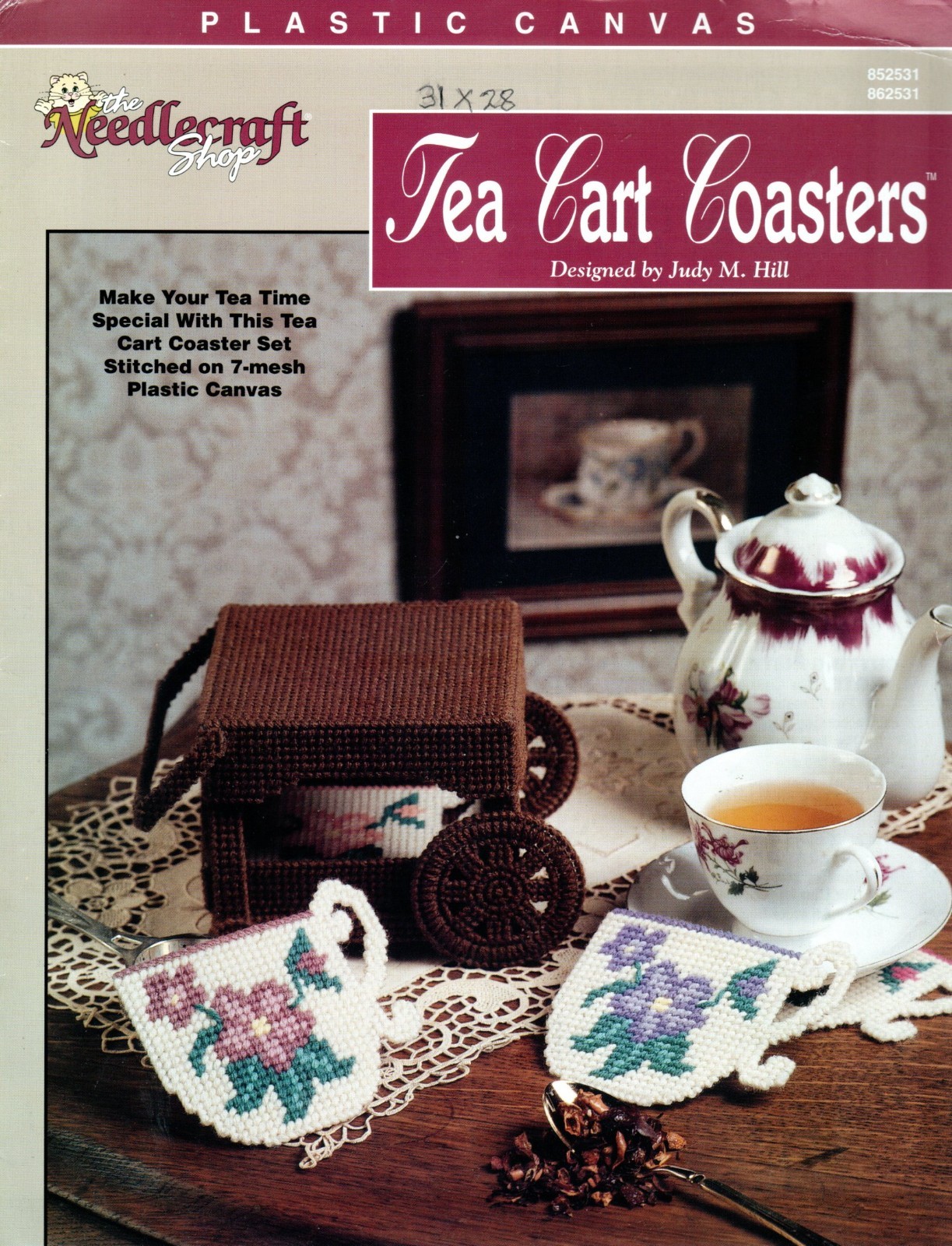 Needlecraft Shop 852531 TEA CART COASTERS Plastic Canvas Pattern Leaflet