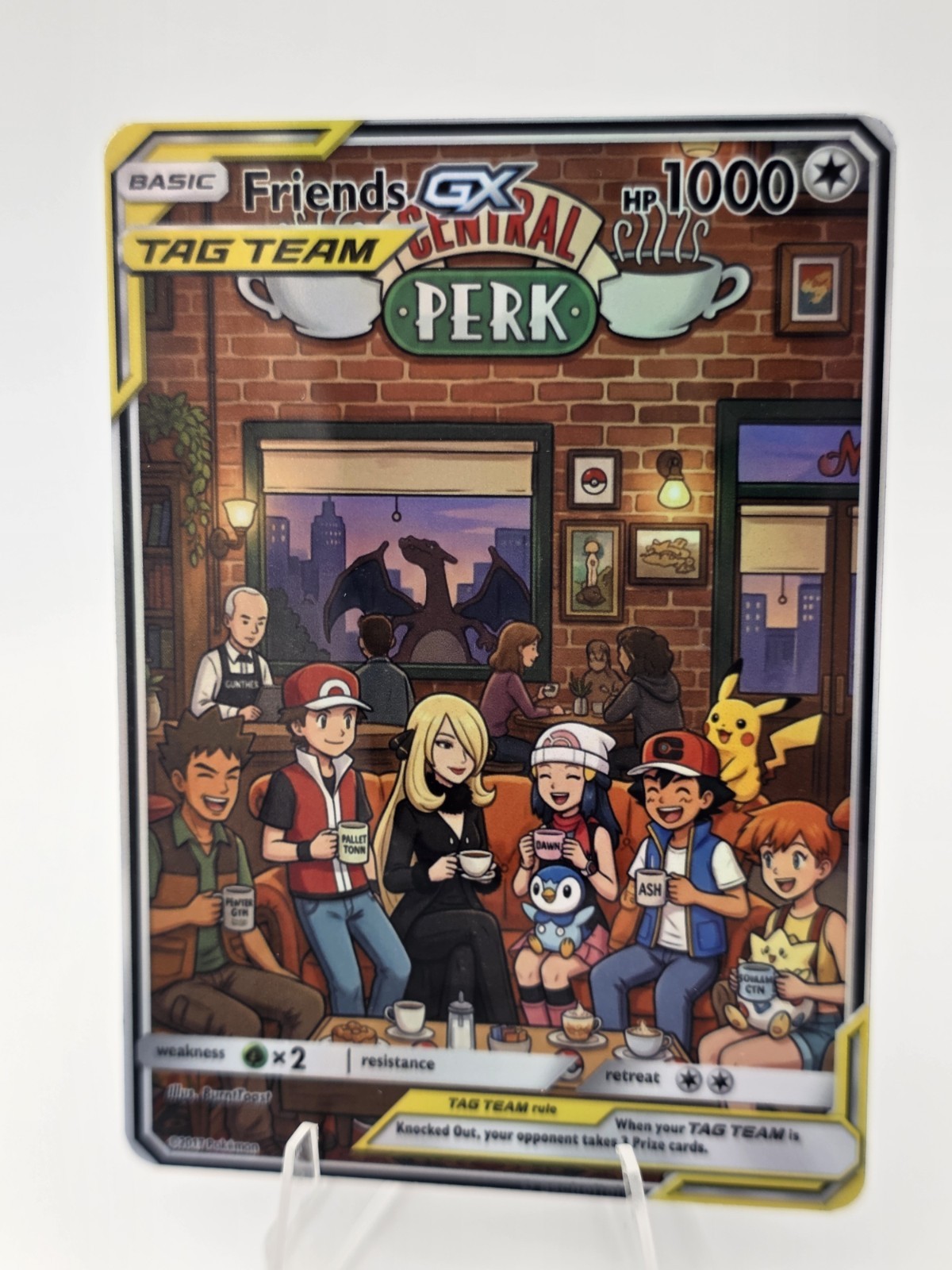 CUSTOM FAN ART Ash Misty Brock Central Perk Friends Crossover Holo Card