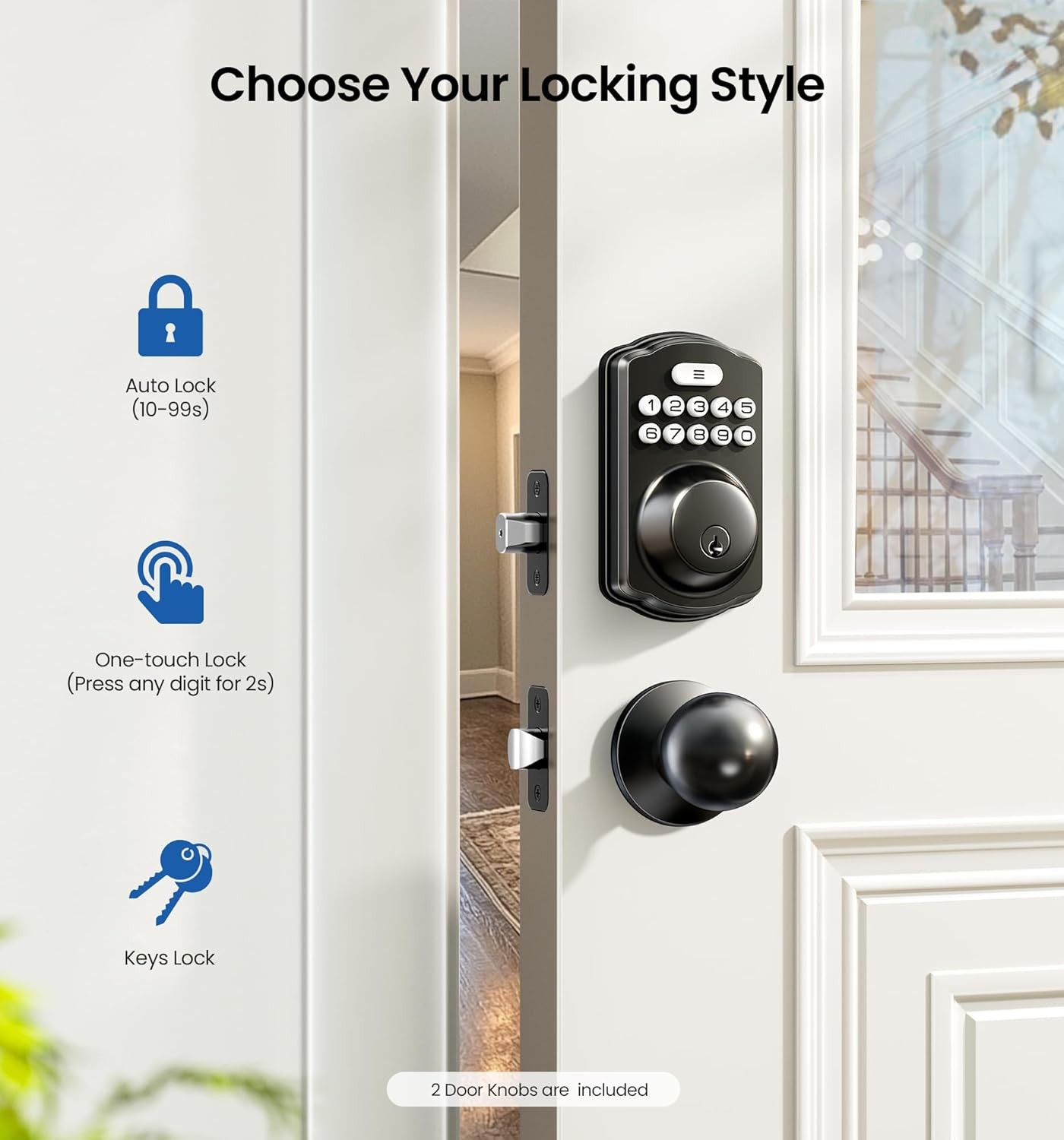 Keyless Entr DoorLock2 Knobs Electronic Backlit Keypad Deadbolt with Handle Set