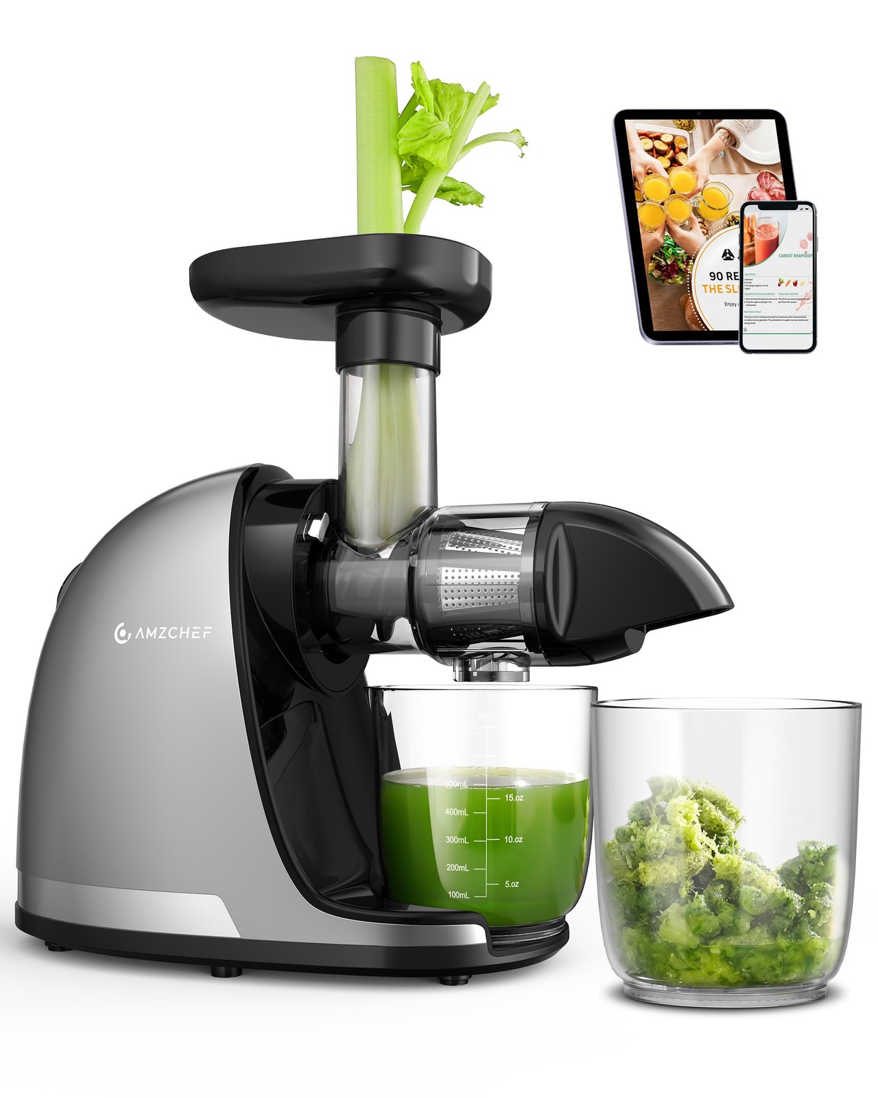 Cold Press Masticating Juicer Machine - 90% Yield Reverse System, Quiet Motor fo