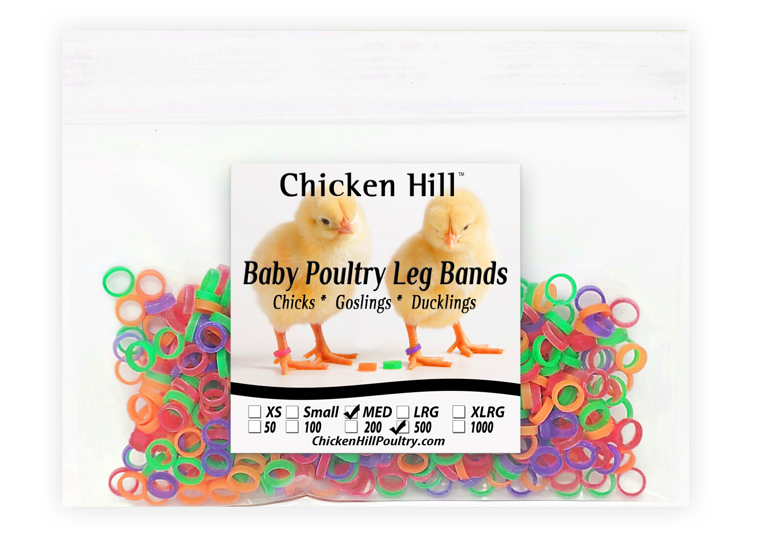 500 Chick Leg Bands ~ 1/4" MED Size 4 Baby Poultry Mix of 4 colors