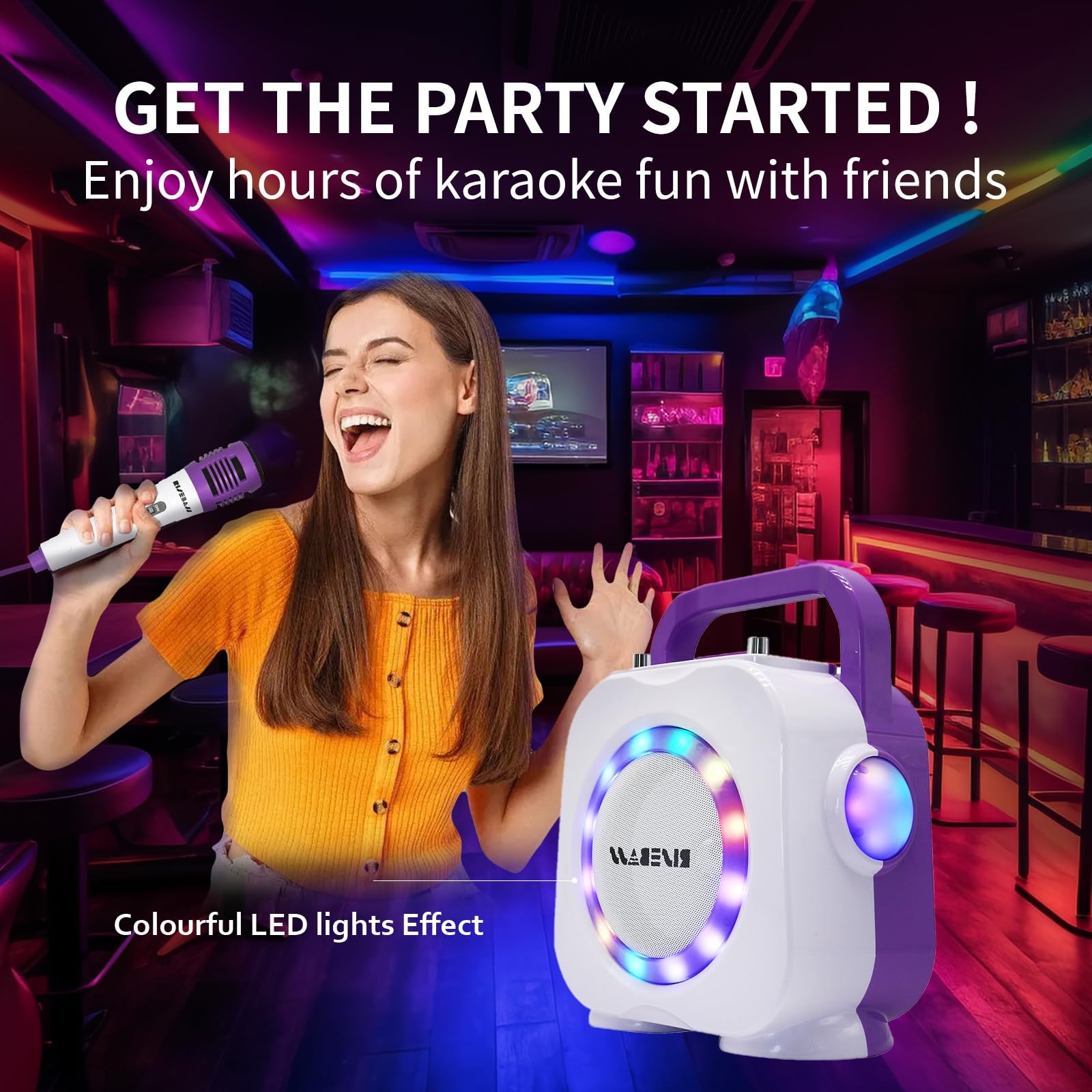 Karaoke Machine for - Bluetooth Speaker with 2 Microphone - Portable Karaoke ...
