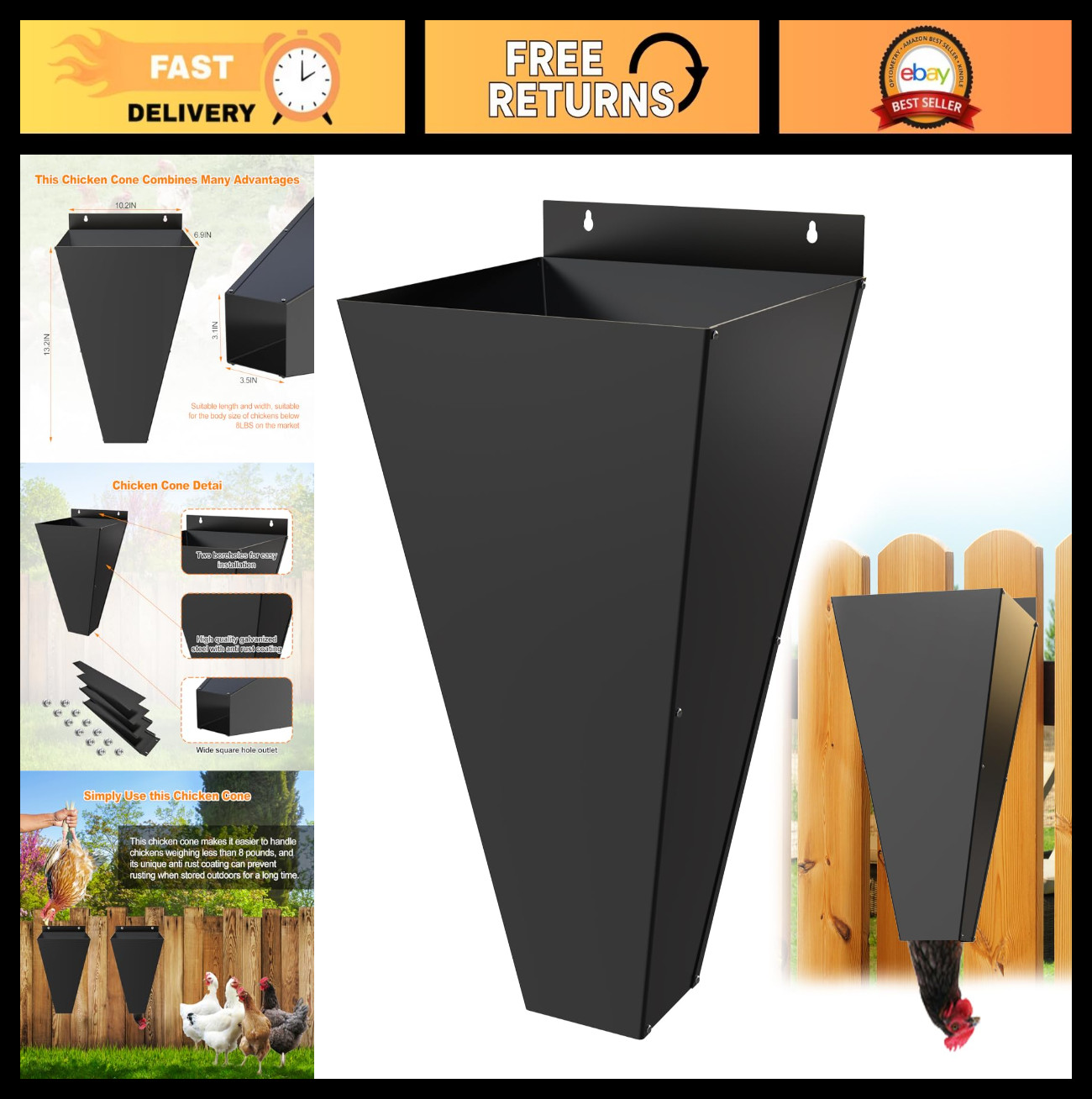 Chicken Butchering Cone - Galvanized Kill Cone for Broilers, Hens & Turkeys - Me