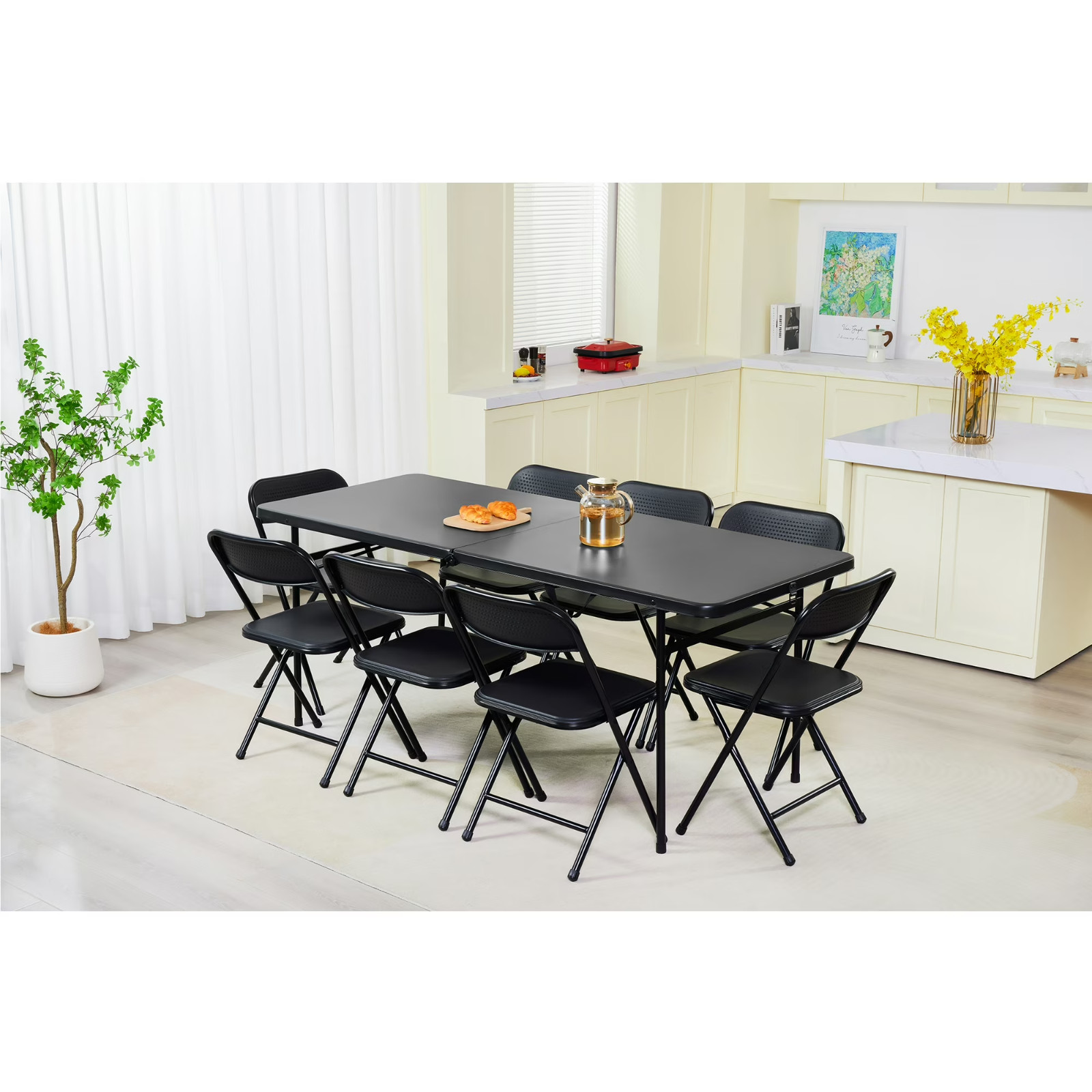 Mainstays 6 Foot Bi-Fold Plastic Folding Table, Black 72" W x 30" D x 29" H