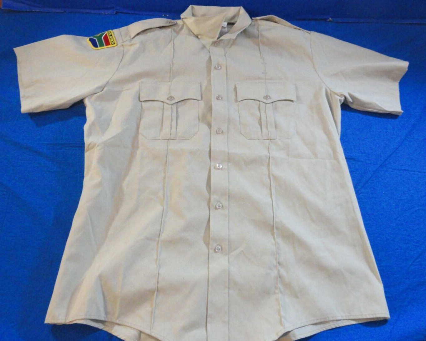 FLYING CROSS TAN KHAKI SOUTH AFRICA NAVY MIL MENS BUTTON UP DRESS SHIRT 17.5