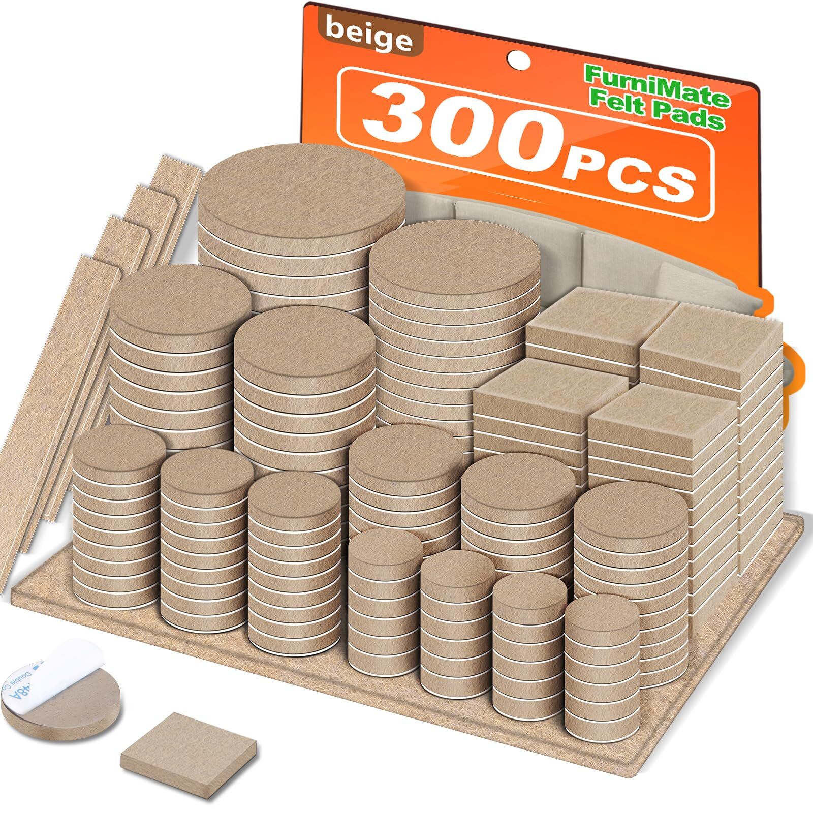 Felt Furniture Pads 300 Pieces, Furniture Pads for Hardwood Floors