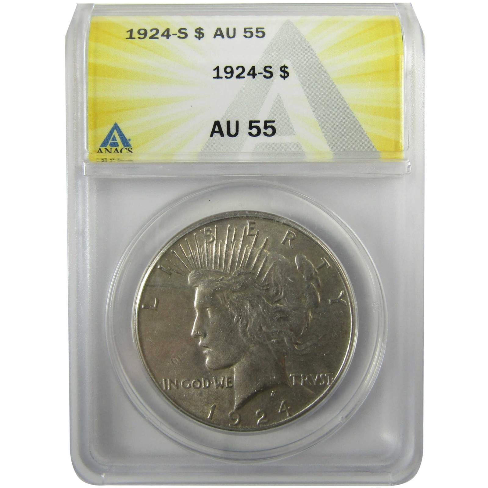 1924 S Peace Silver Dollar AU 55 ANACS $1 Coin Collectible SKU:I28009
