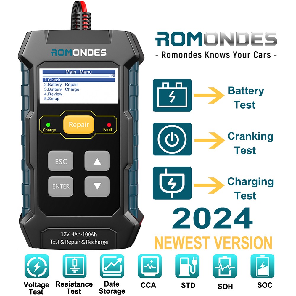 Romondes RD510 Car Battery Tester Desulfator Charger Automotive Pulse Repair 12V