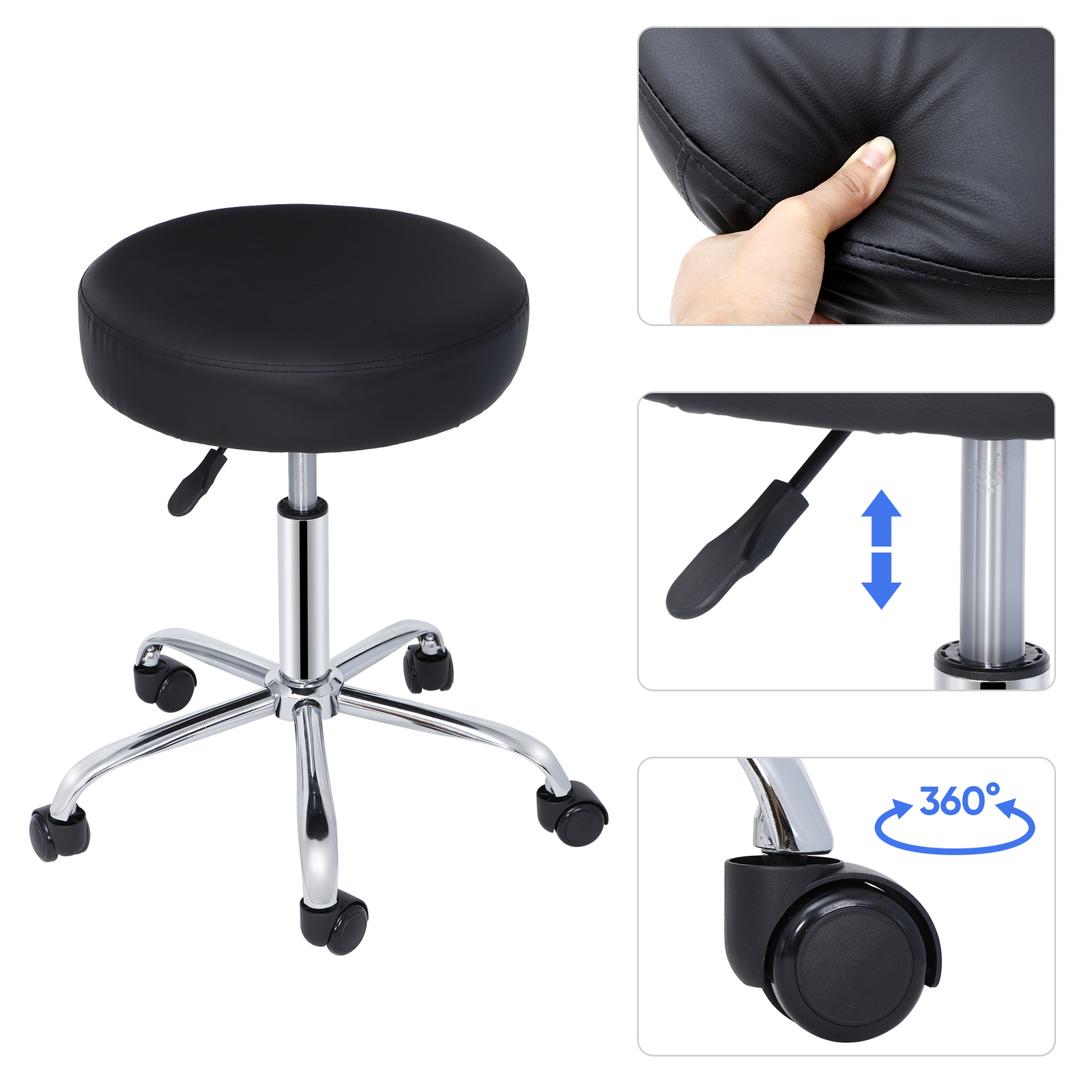 2PC Adjustable Hydraulic Stools Spa Salon Stools Swivel chairs Thick Pad Black