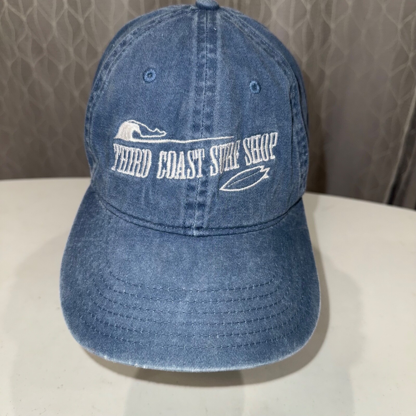 Third Coast Surf Shop w Logo White on Denim Hat Cap Strap Buckle