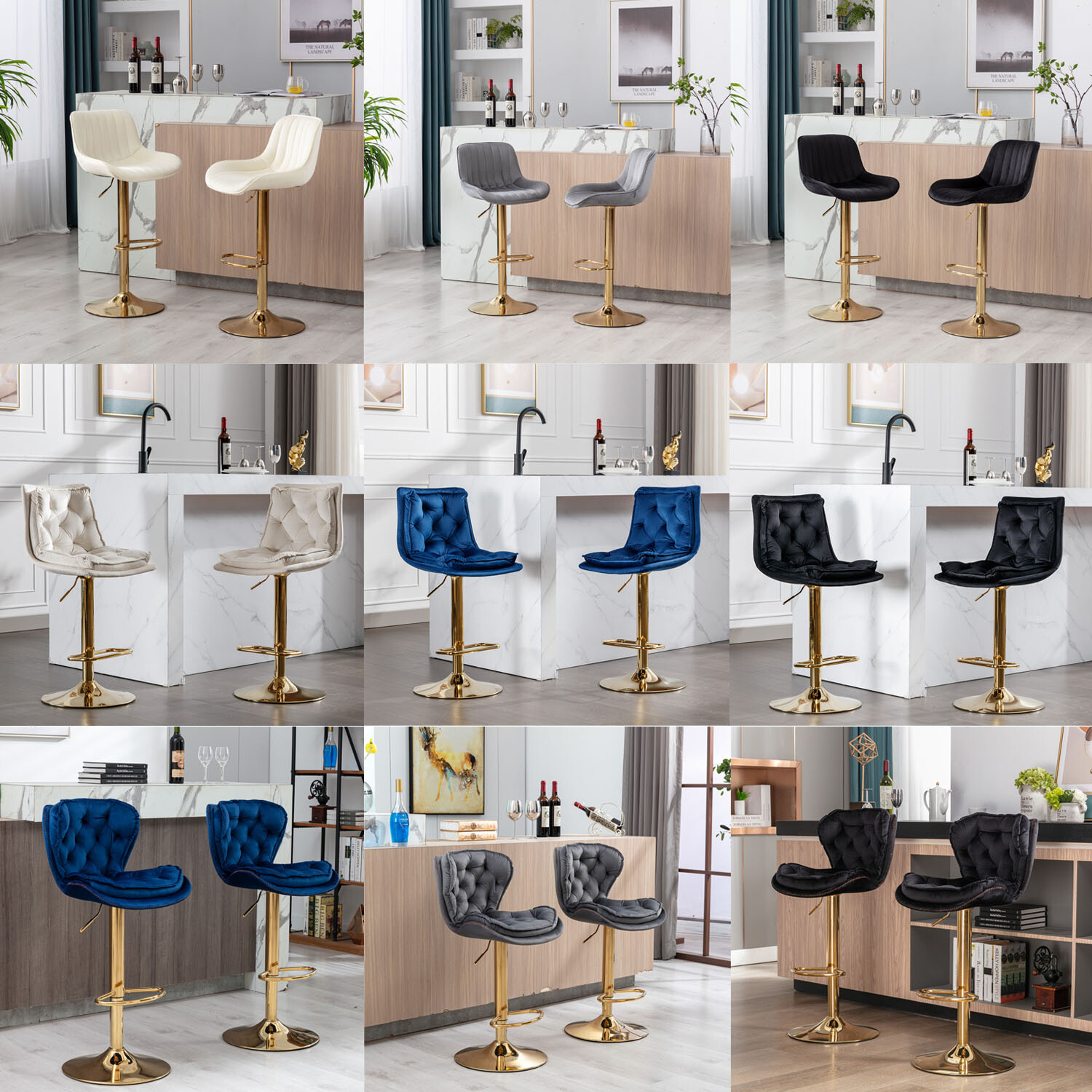 Modern Swivel Bar Stools Adjustable Height Bar Chair Kitchen Dining Chair New