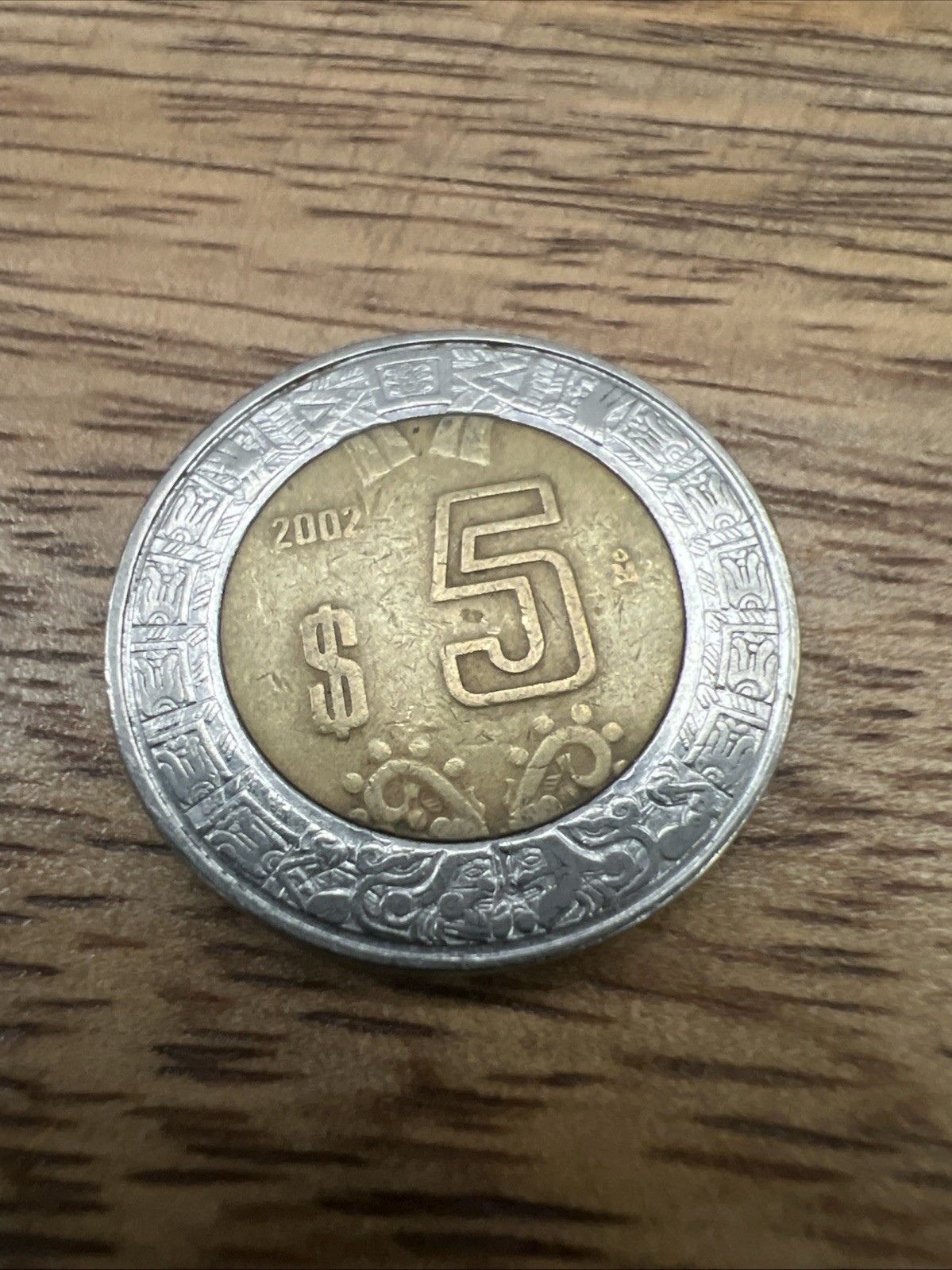 2002 Mexico 5 Pesos Coin - Mexican Bimetallic Cinco 5 Pesos Coin Circulated