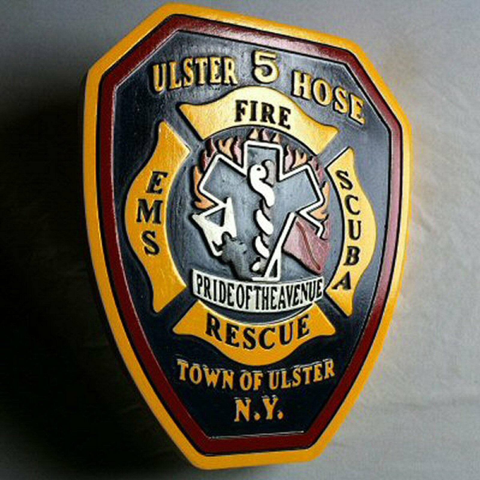 Fire Department Ulster 3D routed wood patch plaque sign Custom
