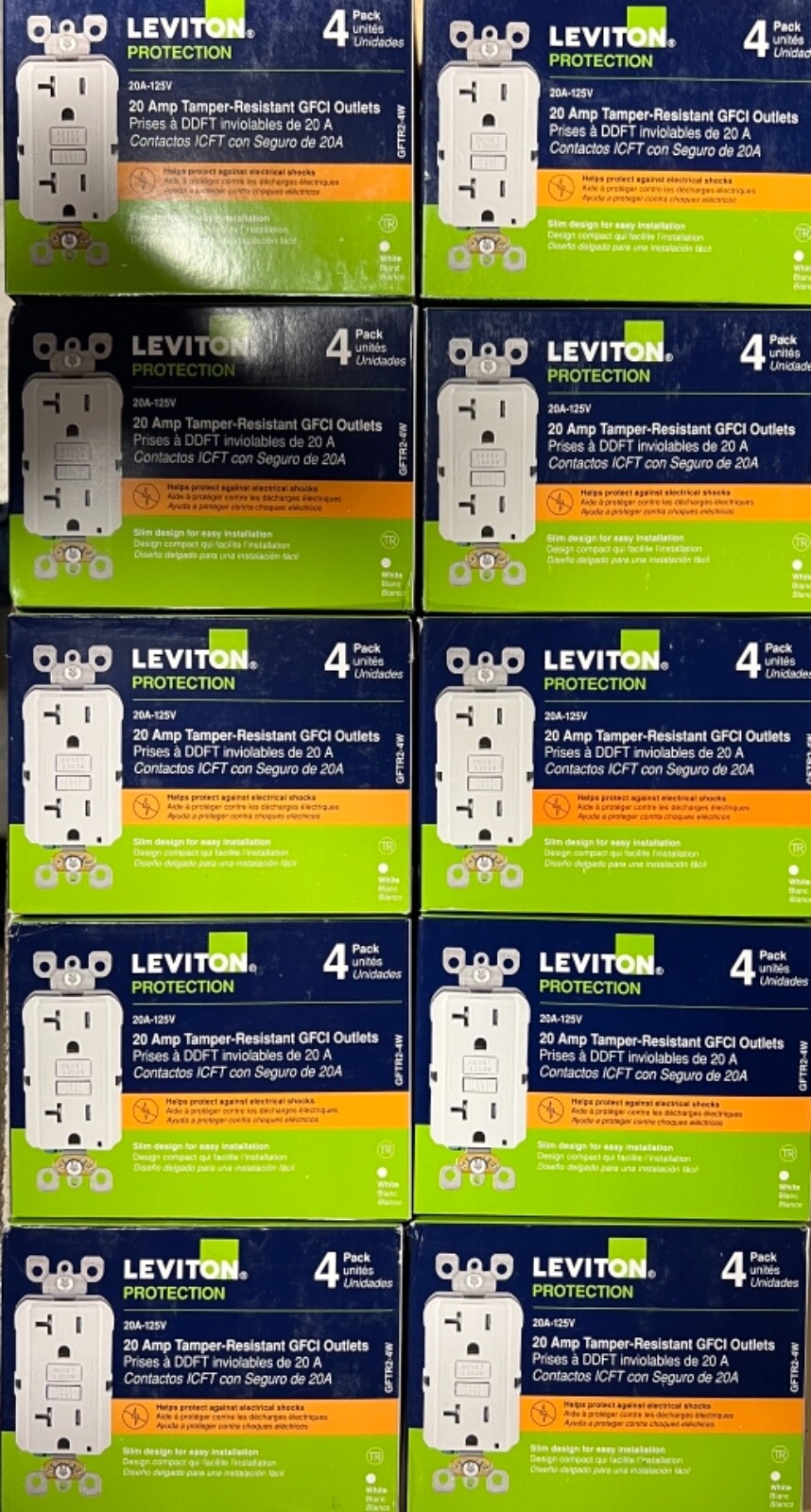 LOT OF 10 LEVITON GFTR2-4W TOTAL 40PCS  20A GFCI OUTLET TAMPER RESISTANT WHITE