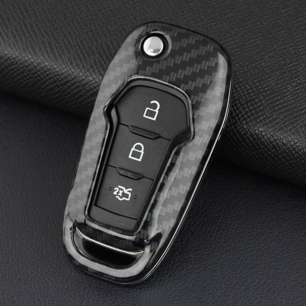 Carbon Fiber Flip Key Shell Cover Fob Case For Ford Ecosport F150 F250 Ranger XL