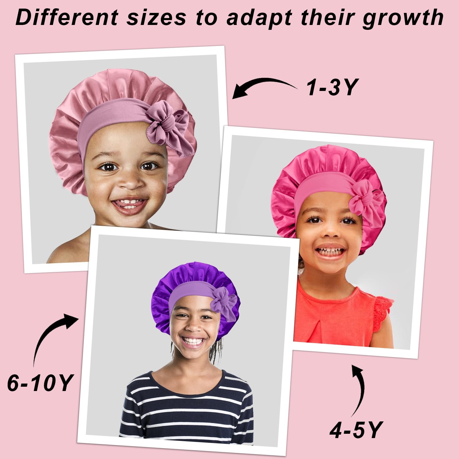 3 Pack Kids Silk Satin Bonnets Toddler Caps for Sleeping Curly Hair Boys Girls
