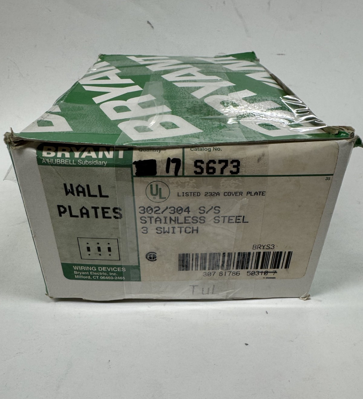 QTY/17 Bryant S673 3 Toggle Switch Wall Plate 302/304 Stainless Steel