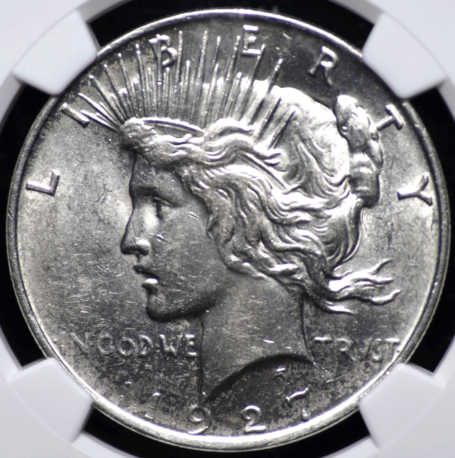 1927 D PEACE DOLLAR NGC MS 61 UNCTUOUS SILVER SATIN LUSTER, STRONG STRIKE, MARKS