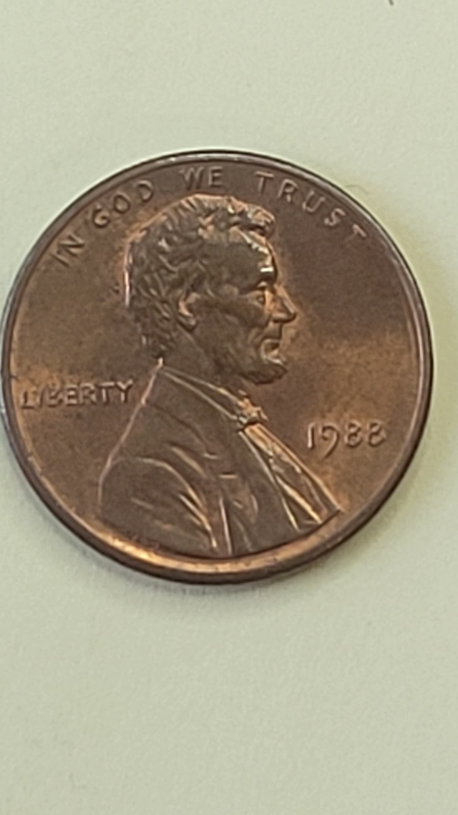 RARE USA 1988 Penny No Mint Mark, small date ,  Very Wide  AM  , flared G ?  P#1