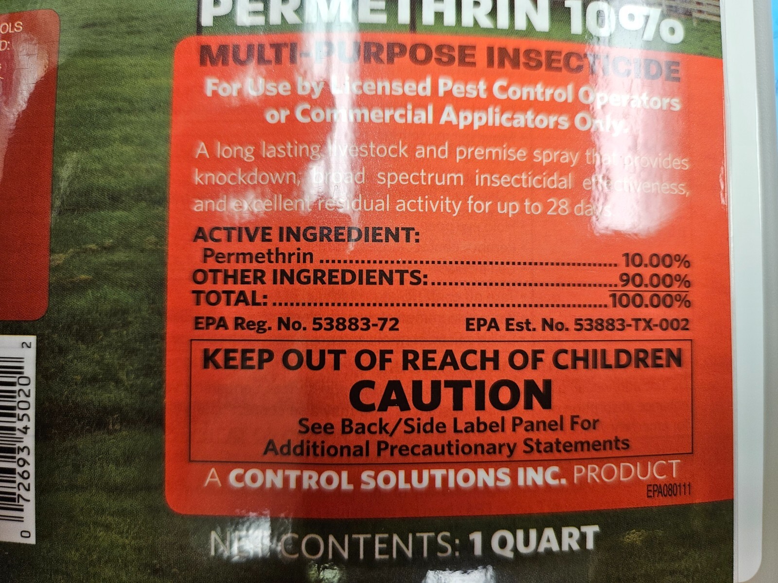 Permethrin 10% Quart (32oz) Multi Purpose Insecticide EPA Reg #53883-72