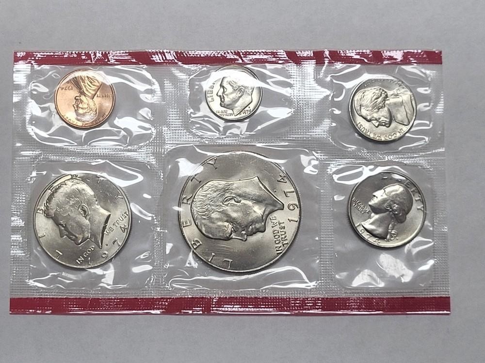 1974 Denver Set of Mint Coins Ike Dollar Included Not touched in 50 yearsA