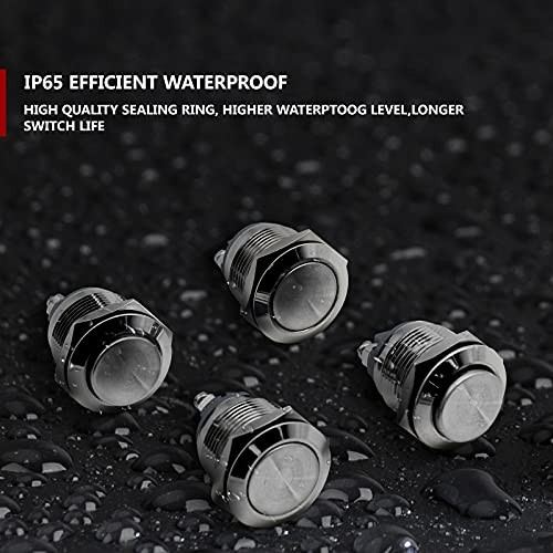 (Pack of 2) 19mm High Round Cap Waterproof Momentary Stainless Steel High Top