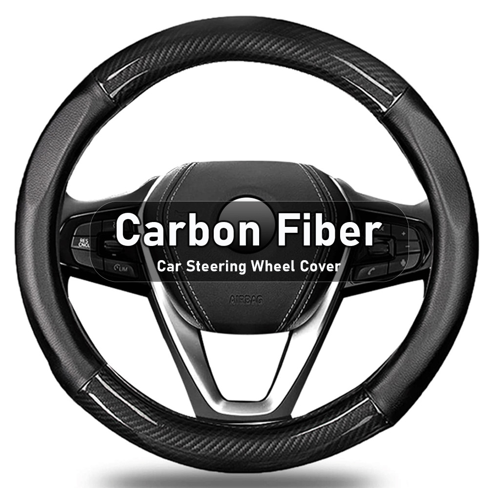 Black Carbon Fiber Steering Wheel Cover For Toyota Tundra 2000-2020 15.5-16 inch