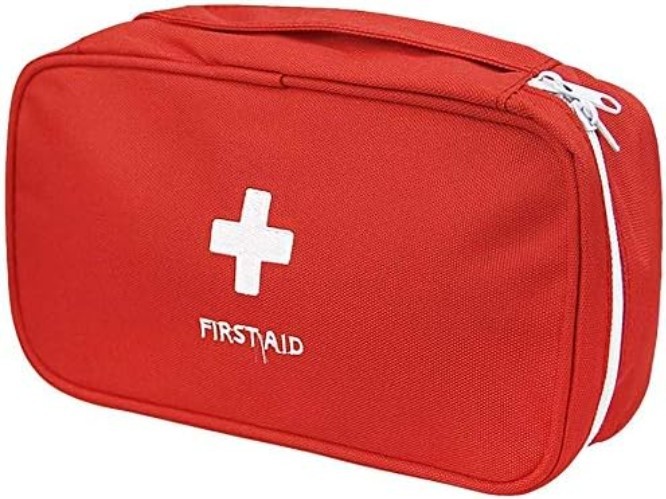 Durable Red First Aid Bag - Multi-Compartment Medical Kit for Home and Hiking