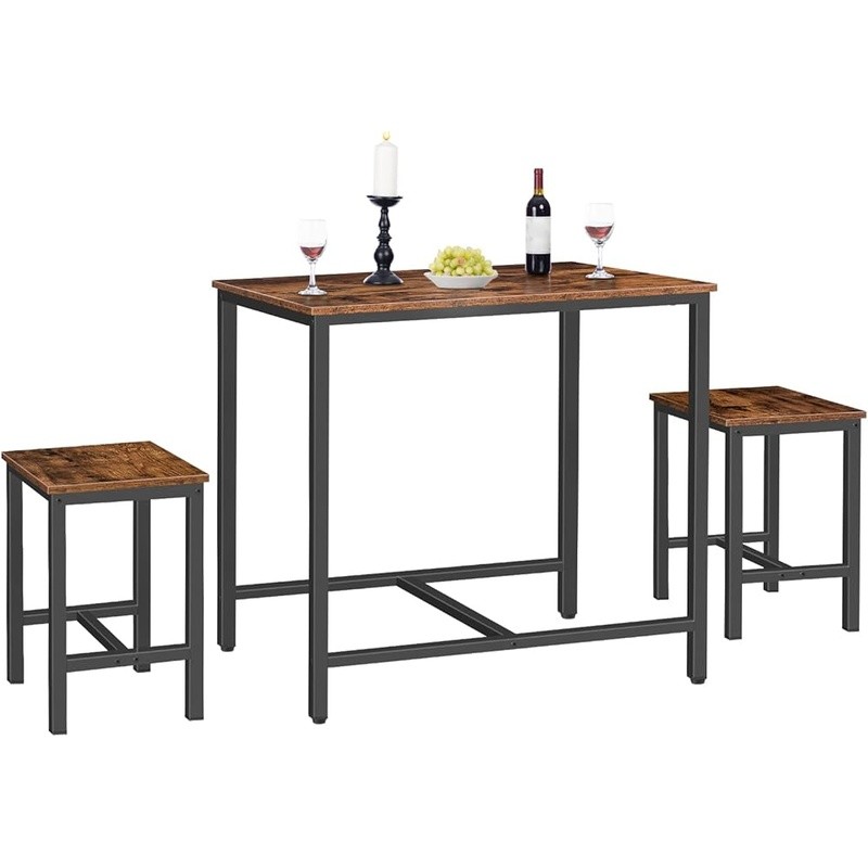 Space Saving Dining Table Set W/ Stools Industrial Design Easy Assembly New