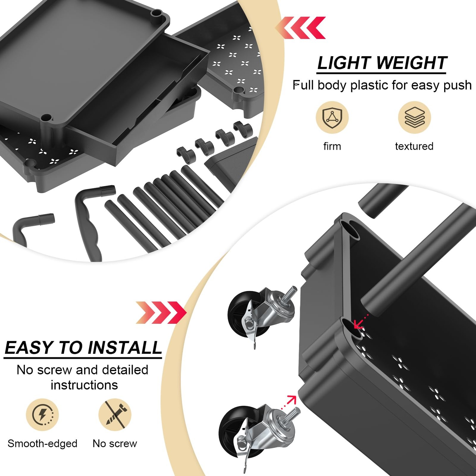 3 Tier Rolling Utility Cart Organizer with Removable Drawer Stable and Sturdy...